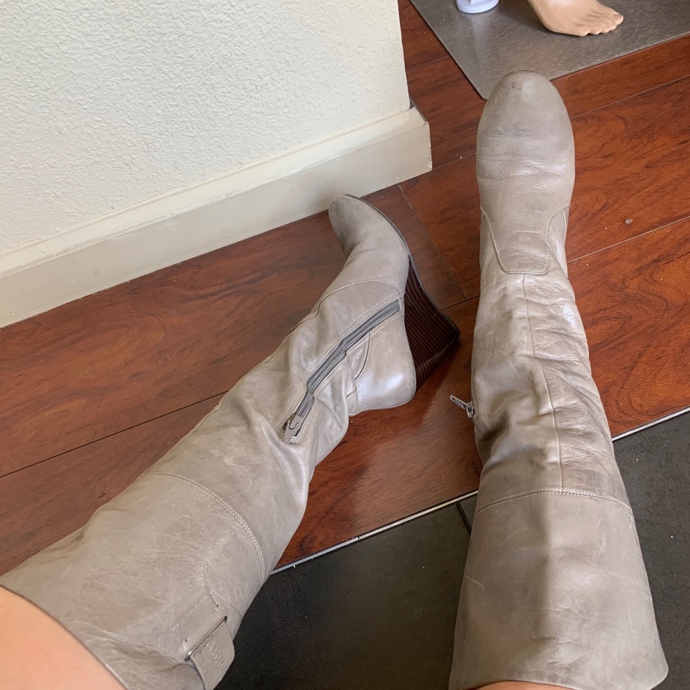 Nine West Grey Leather Tall Wedge Boots - Picture 4 of 8